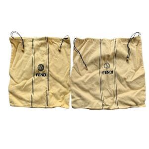 2 FENDI Vintage Yellow Logo Drawstring Dust Bag purse shoe cover LOT